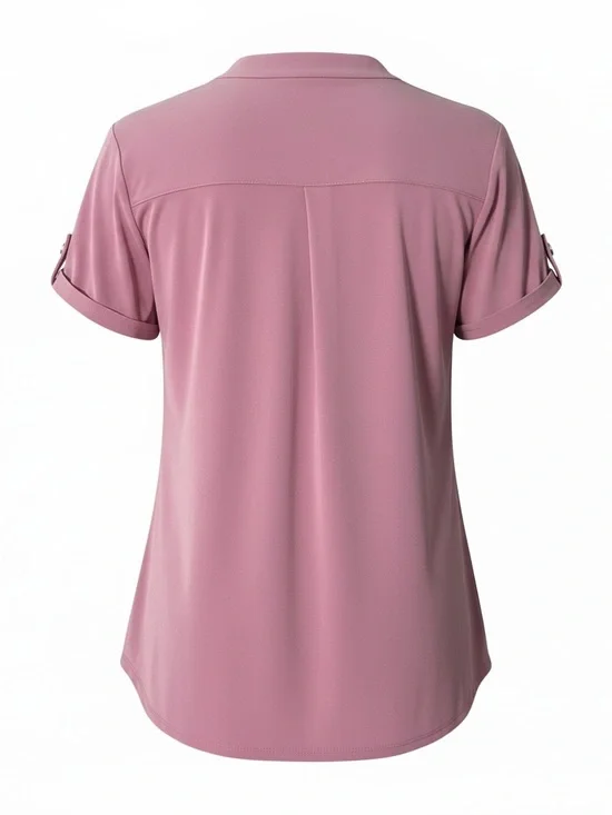 Women’s Roll-Sleeve V-Neck Top in Dusty Rose - Picture 2 of 7